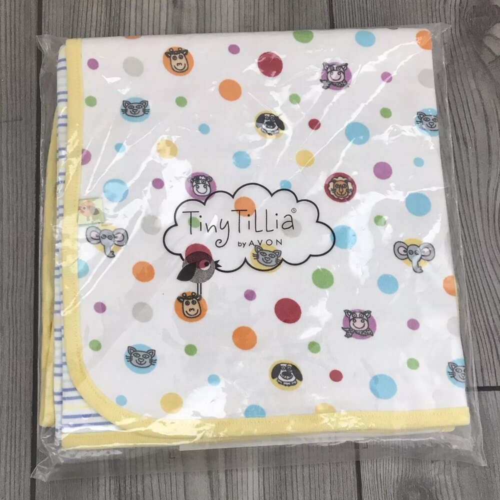 AVON Tiny TiLLia Animals Spots Striped Multi Color Cotton Baby Receiving Blanket